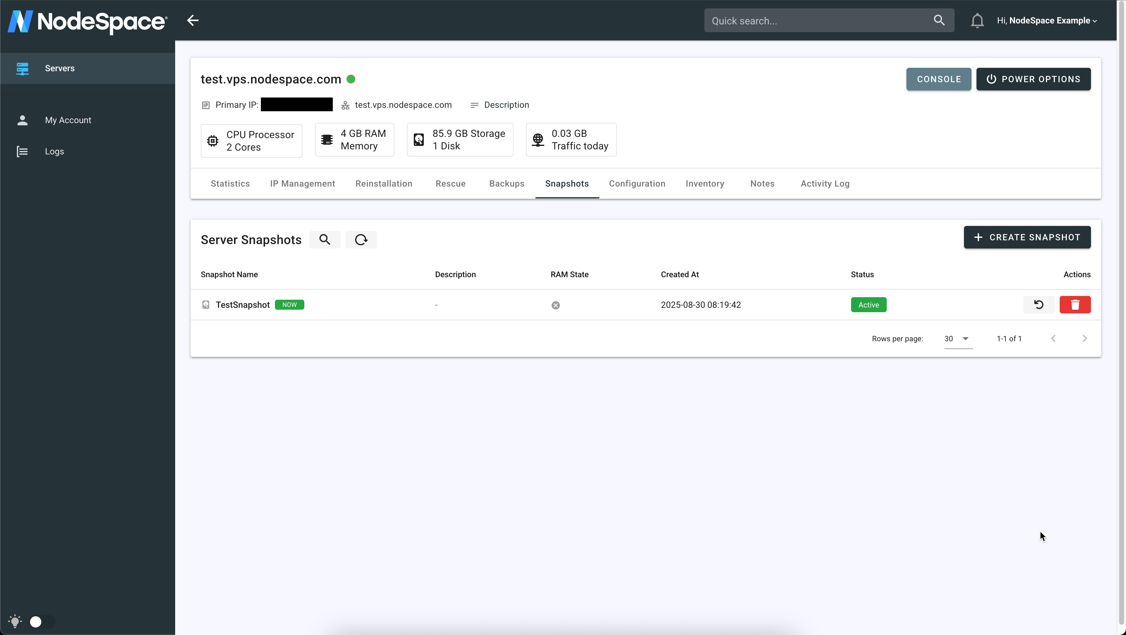 VPS Snapshot Created